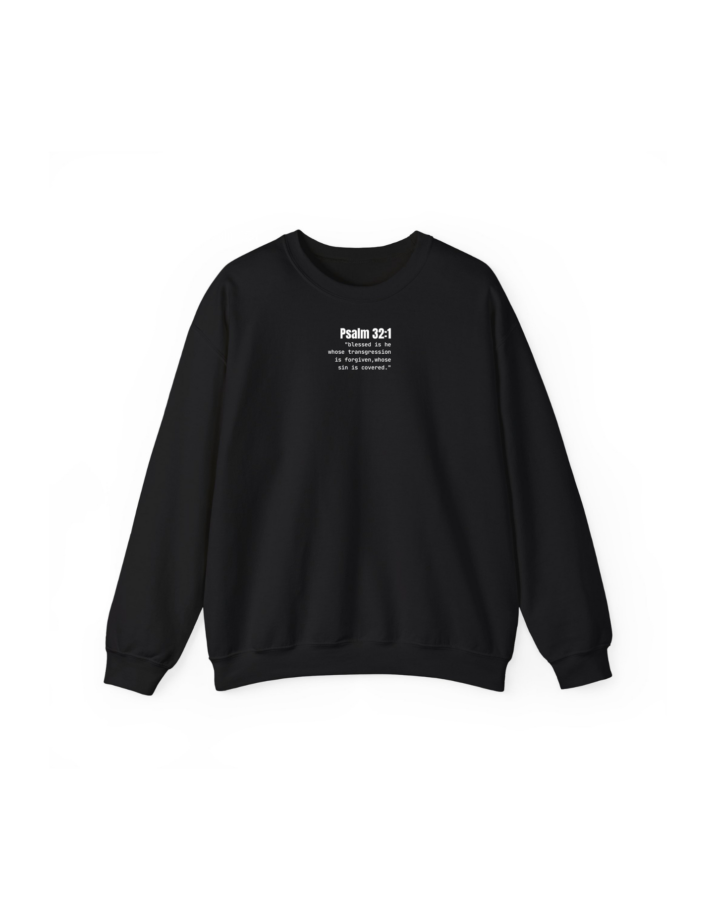 COVERED PSALM 32:1 TYPEWRITER SCRIPTURE CREW NECK