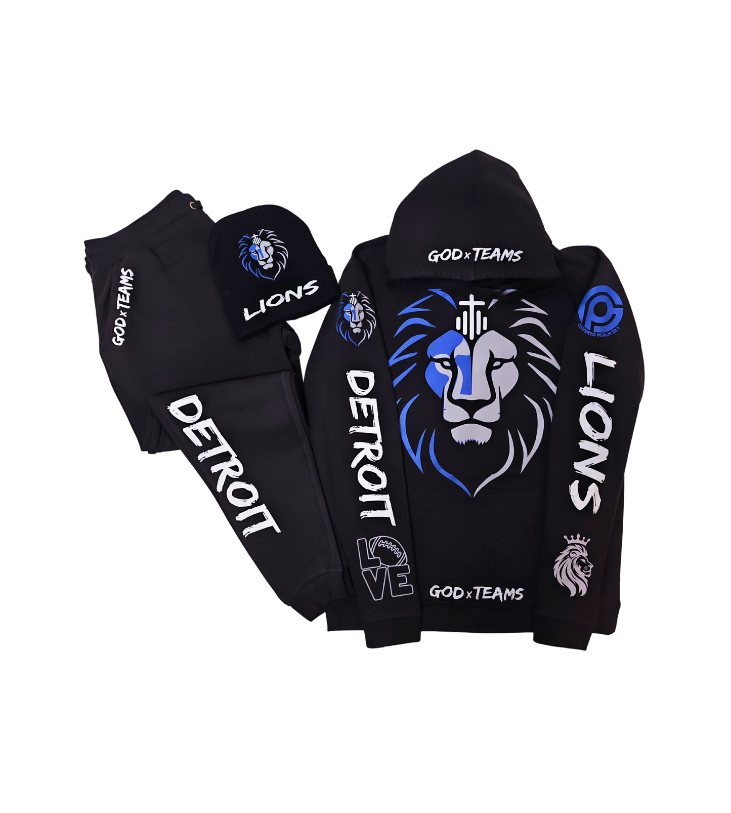 GODxTEAMS DETROIT LIONS "HOODIE, JOGGERS, and BEANIE" BUNDLE SET