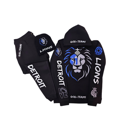 GODxTEAMS DETROIT LIONS "HOODIE, JOGGERS, and BEANIE" BUNDLE SET