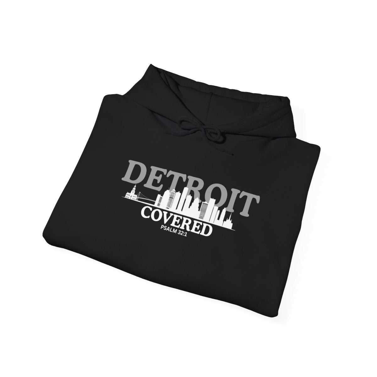 Detroit Skyline COVERED Psalm 32:1 HOODIE