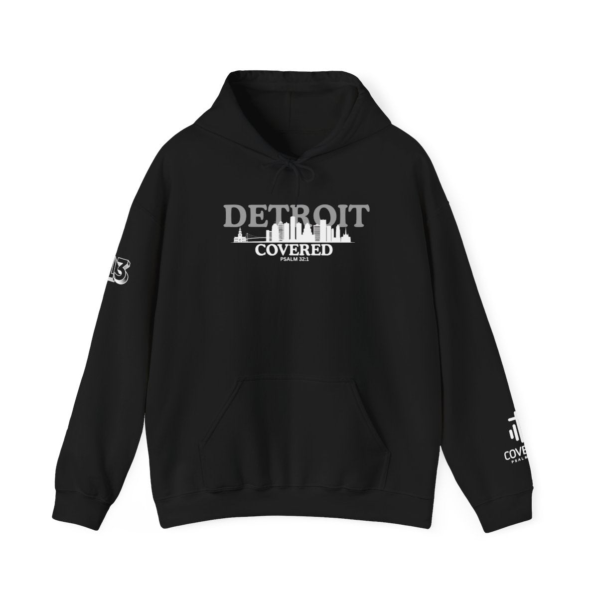 Detroit Skyline COVERED Psalm 32:1 HOODIE