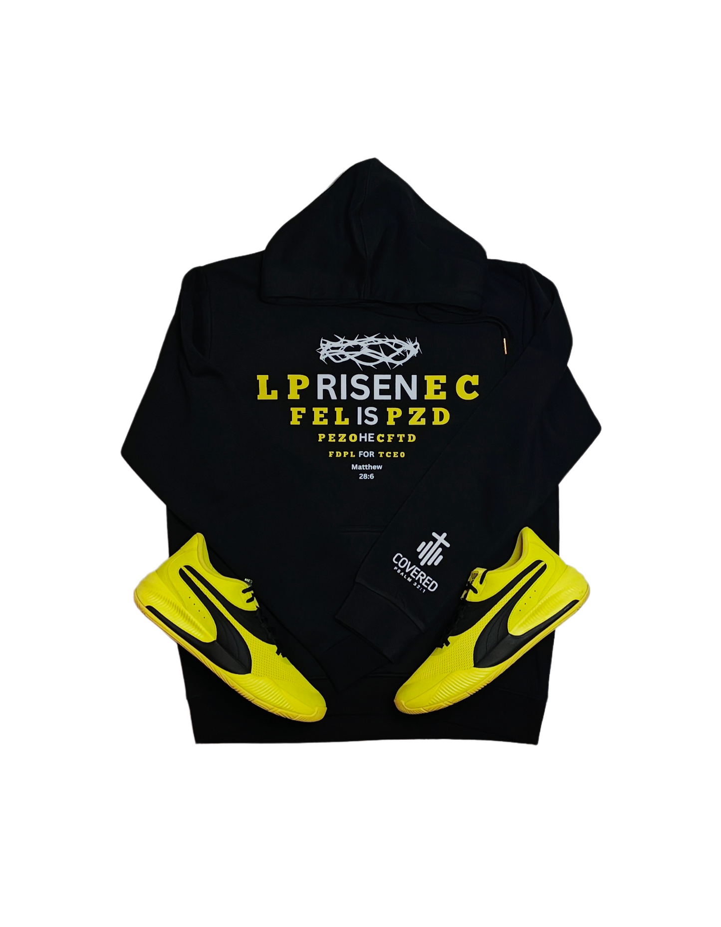 Matthew 28:6 "For He is Risen" Eye-Chart Hoodie