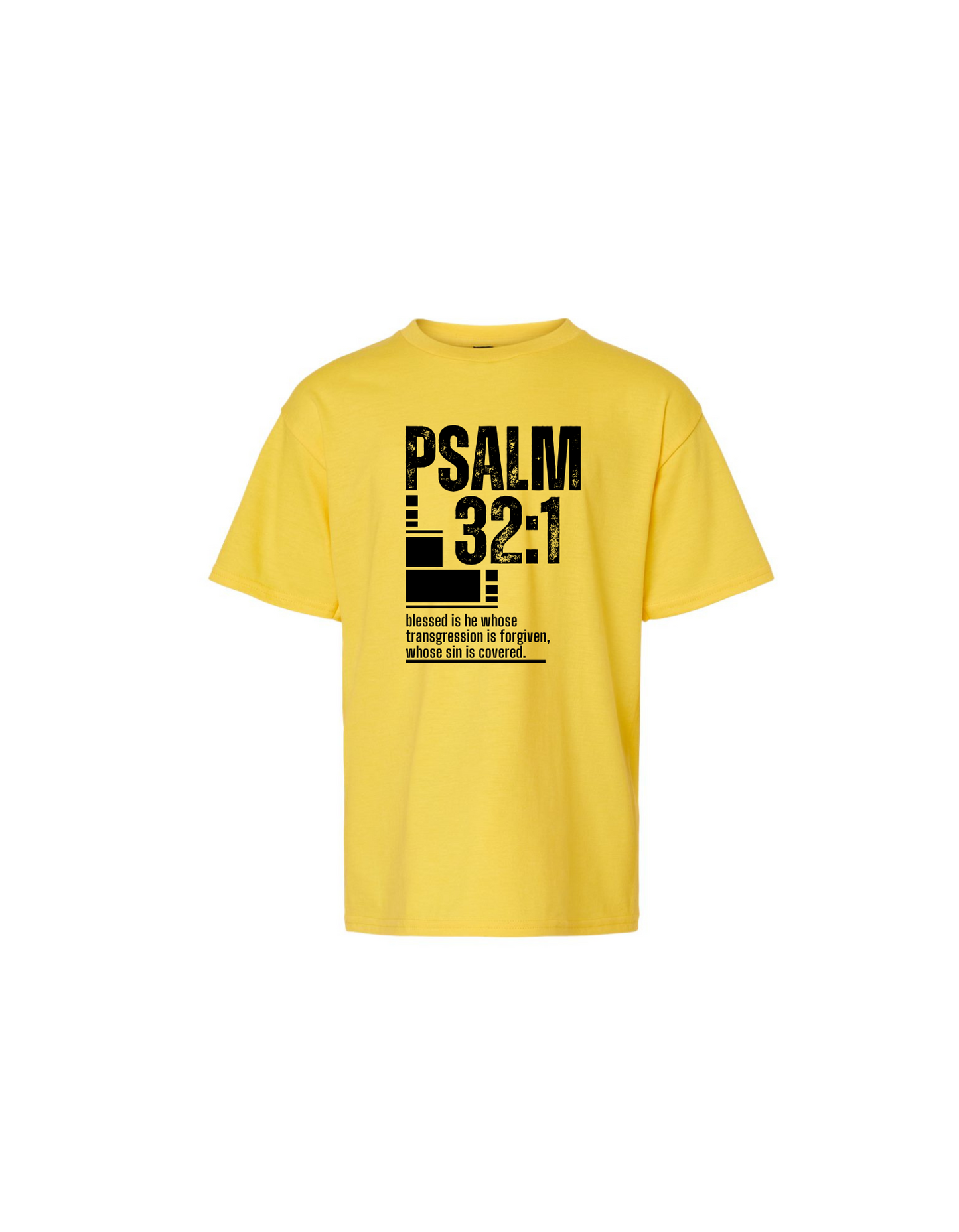 KIDS PSALM 32:1 LARGE SCRIPTURE T-SHIRT "BLACK LOGO"