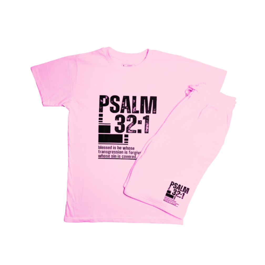 KIDS PSALM 32:1 LARGE SCRIPTURE LOGO SHORT SET