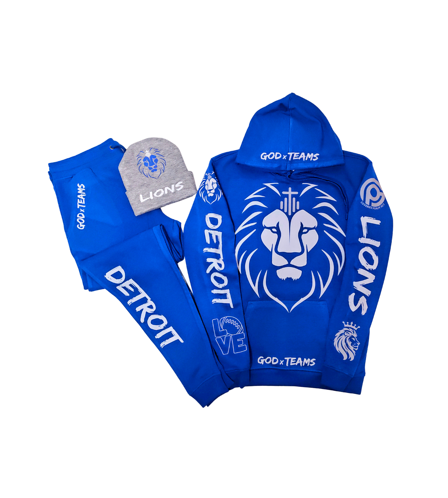 GODxTEAMS DETROIT LIONS "HOODIE, JOGGERS, and BEANIE" BUNDLE SET