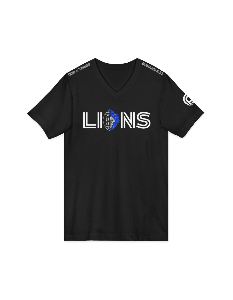 GOD x Teams Detroit Lions Silver Metallic V Neck T-Shirt