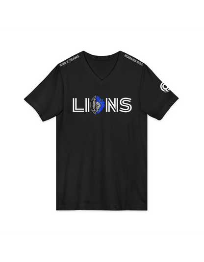 GOD x Teams Detroit Lions Silver Metallic V Neck T-Shirt