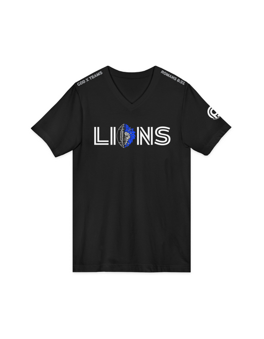 GOD x Teams Detroit Lions Silver Metallic V Neck T-Shirt