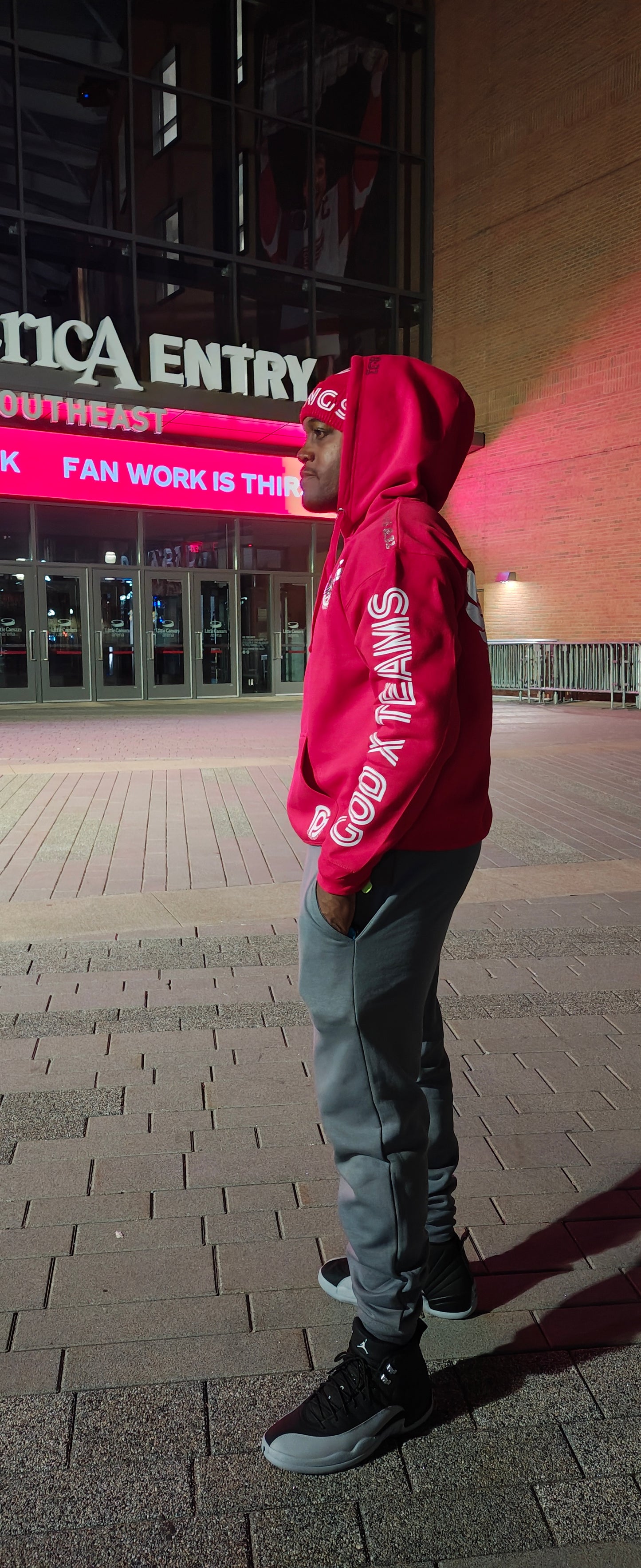 GOD x Teams Detroit Red Wings Silver Metallic Premium Hoodie